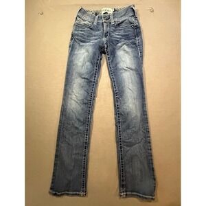 Ariat Real Denim Womens Jeans Medium Wash Mid Straight Embellished Size 17 28X32